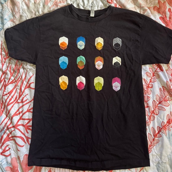 American Apparel Black Tee with Colorful Geometric Design - Picture 1 of 5
